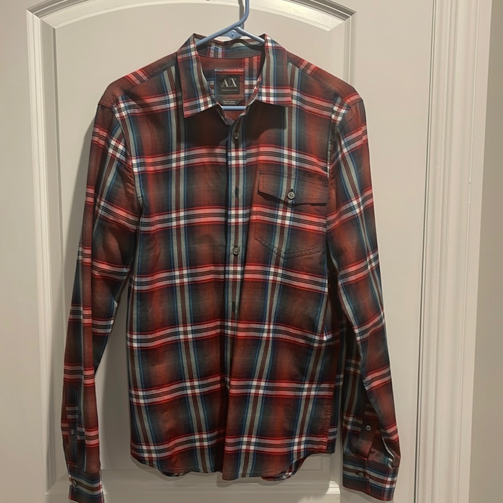 Armani Exchange Plaid Dress Shirt size medium red and blue